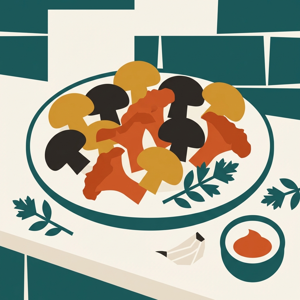 Air fryer crispy mushrooms illustration