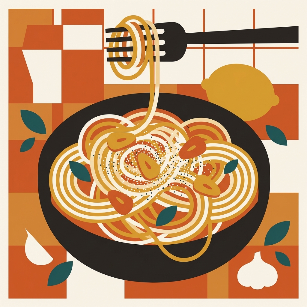 Stovetop Pasta Aglio e Olio illustration